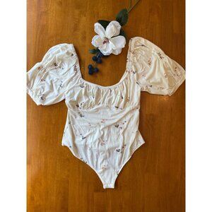 Free People Intimately Floral Puff Sleeve Bodysuit NWT Cottagecore Boho Dainty